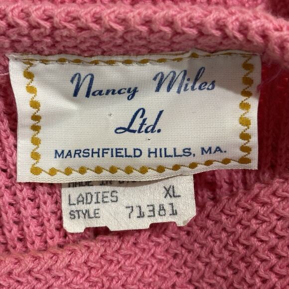 Vintage Pink Floral Embroidered Sweater 100% Cotton Nancy Miles USA Cottage - Picture 2 of 5